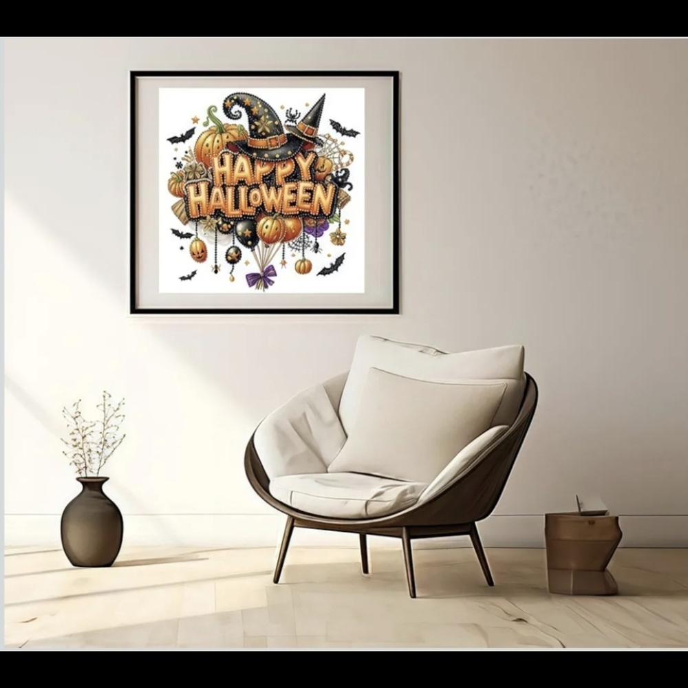 Happy Halloween Witch Hat Balloons 5D Gemstone Crystal Diamond Painting Kit - Picture 3 of 7